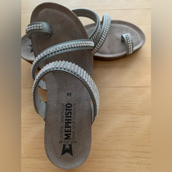 Mephisto - Women's Rhinestone Wedge Sandals (grey - size 36) - Picture 3 of 7